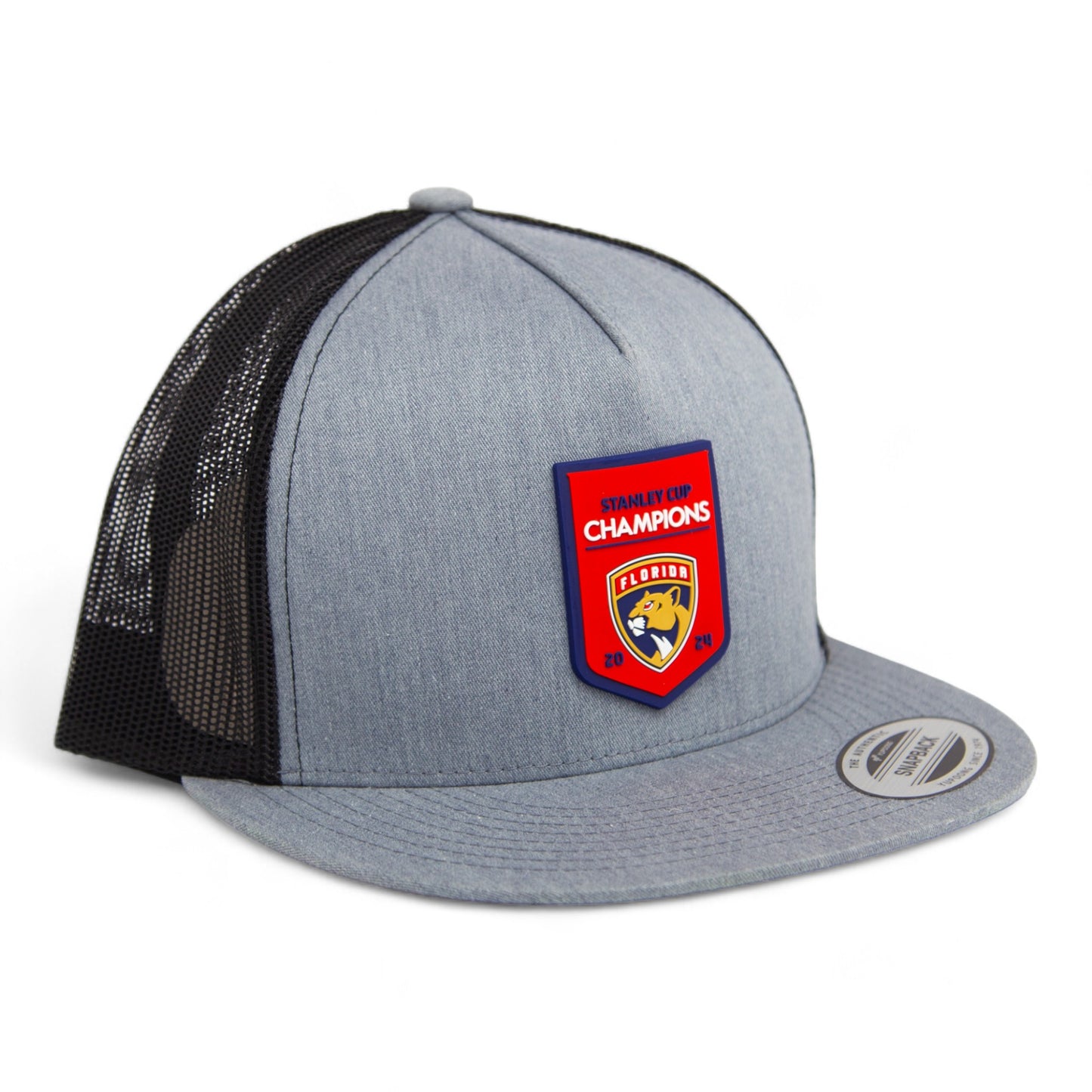 Florida Panthers Stanley Cup Champions 3D YP Snapback Flat Bill Trucker Hat- Heather Grey/ Black