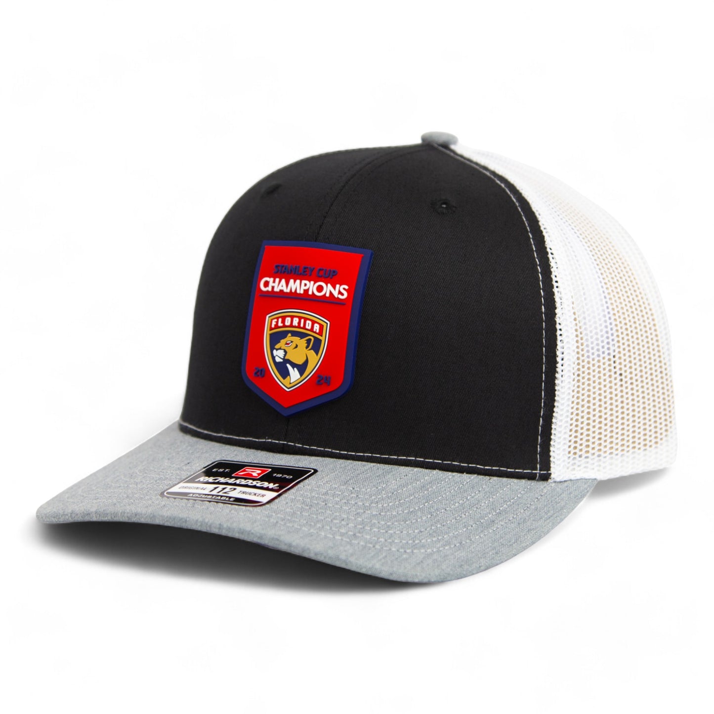 Florida Panthers Stanley Cup Champions 3D Snapback Trucker Hat- Black/ White/ Heather Grey