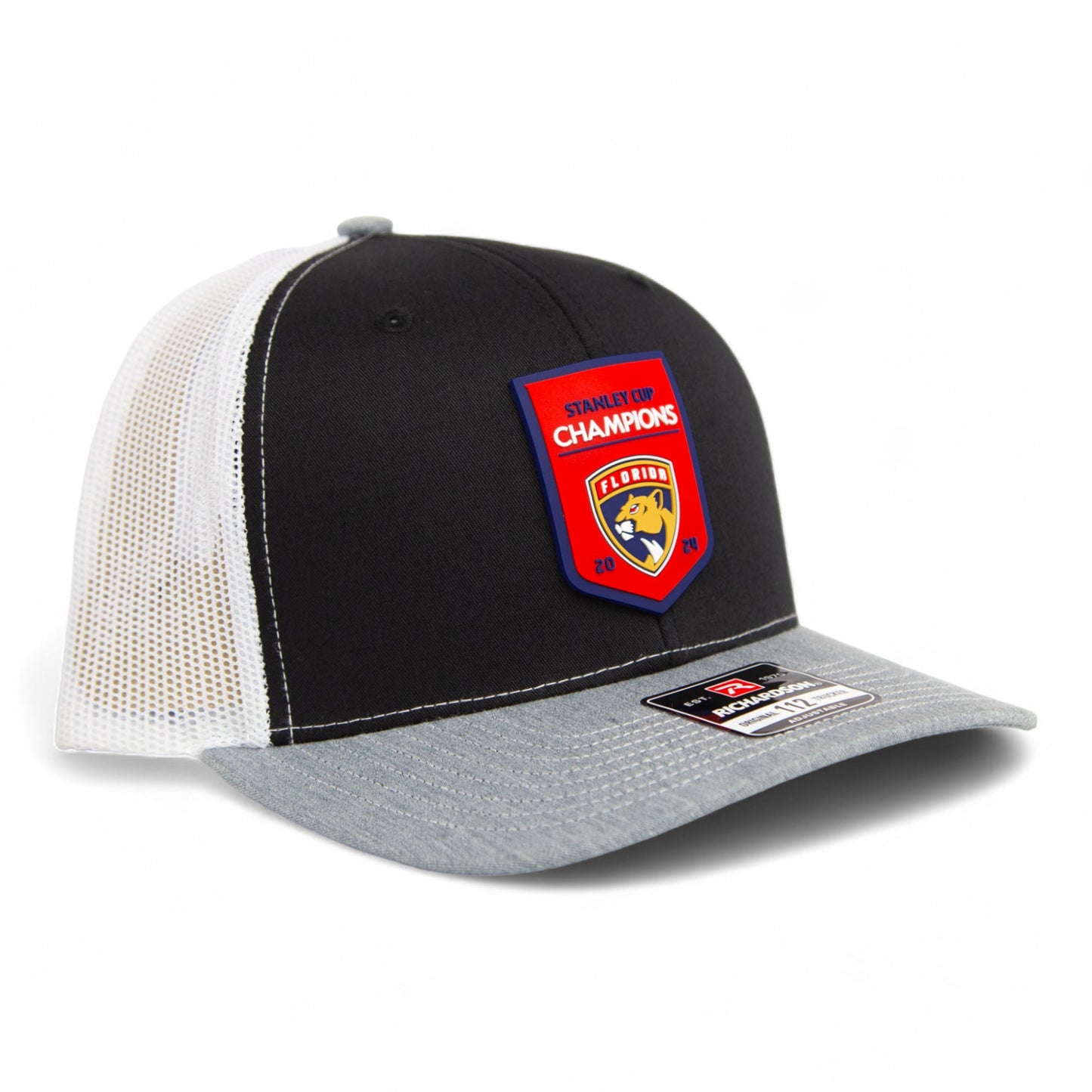 Florida Panthers Stanley Cup Champions 3D Snapback Trucker Hat- Black/ White/ Heather Grey