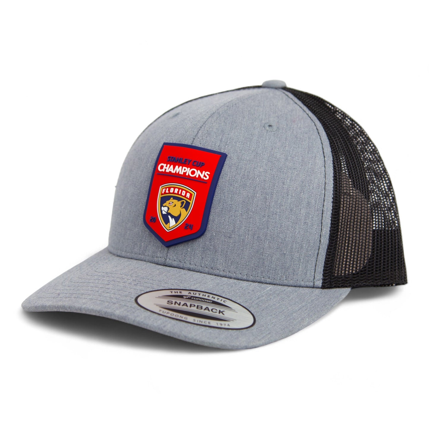 Florida Panthers Stanley Cup Champions 3D YP Snapback Trucker Hat- Heather Grey/ Black