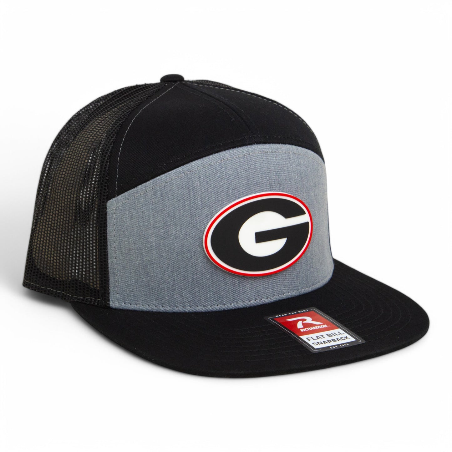 Georgia Bulldogs Power G 3D Snapback Seven-Panel Flat Bill Trucker Hat- Heather Grey/ Black