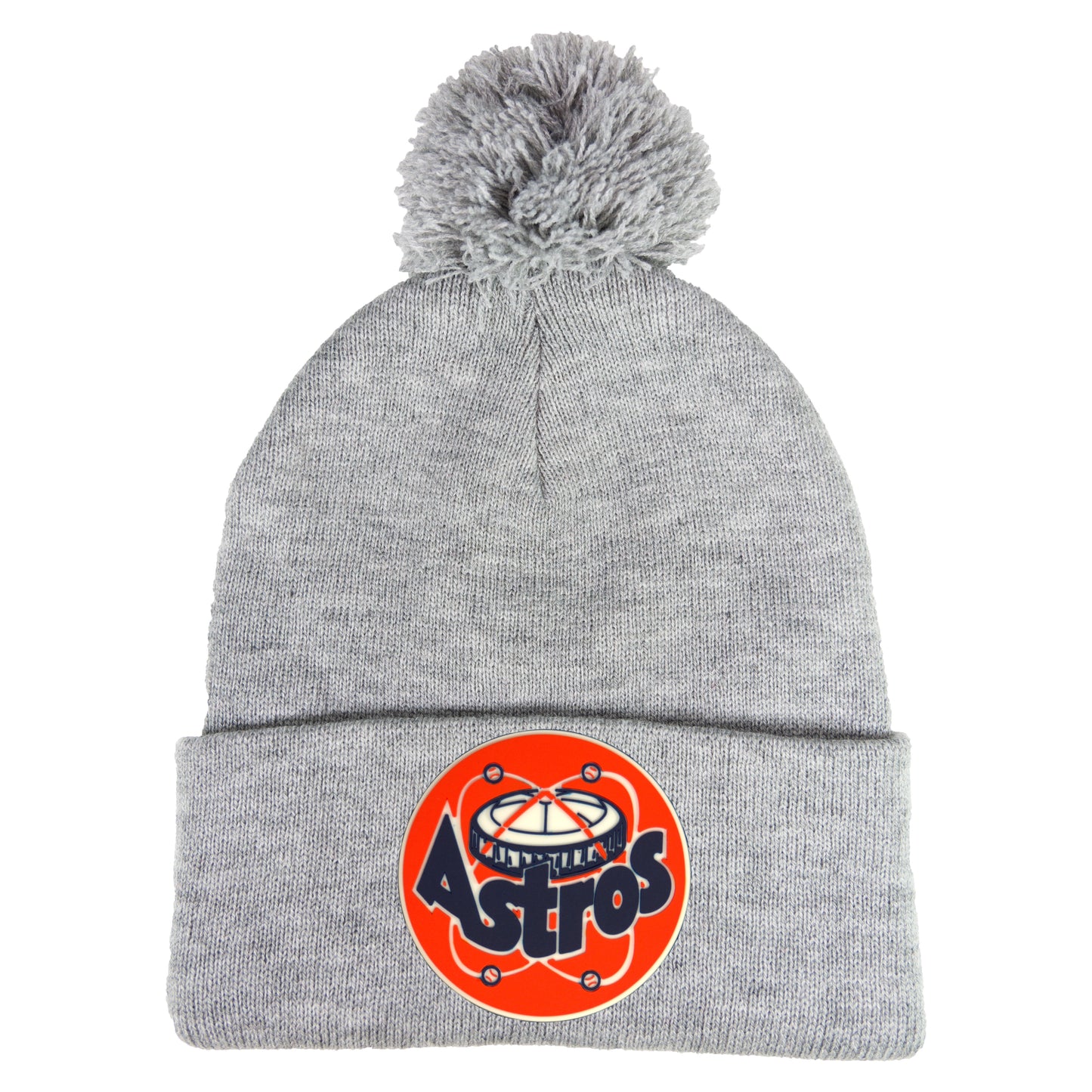 Astros Retro Astrodome 3D 12 in Knit Pom-Pom Top Beanie- Heather Grey - Ten Gallon Hat Co.