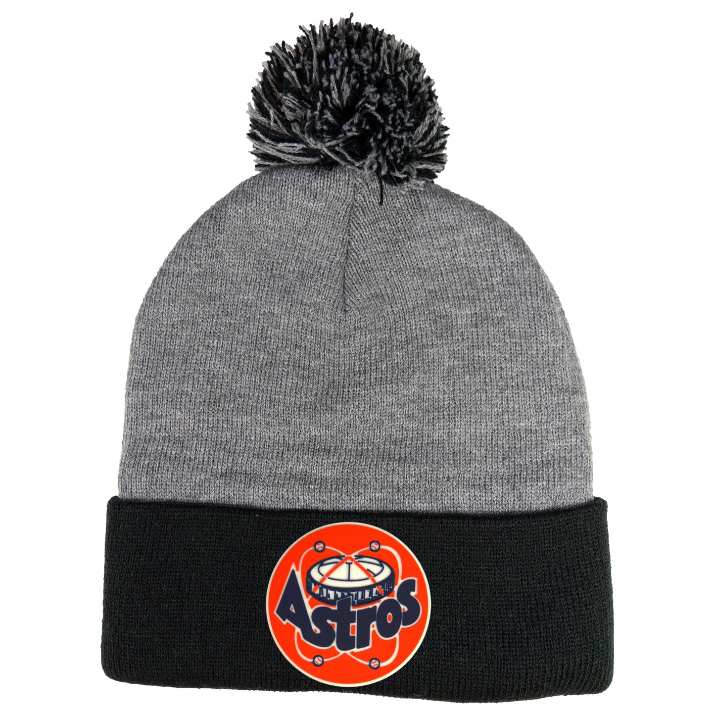 Astros Retro Astrodome 3D 12 in Knit Pom-Pom Top Beanie- Black/ Dark Heather Grey - Ten Gallon Hat Co.