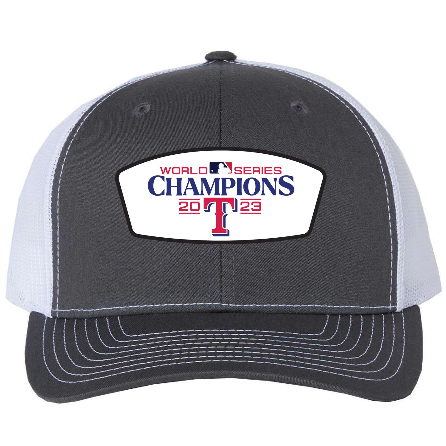 Texas Rangers 2023 World Series Champion 3D YP Snapback Trucker Hat- Charcoal/ White - Ten Gallon Hat Co.