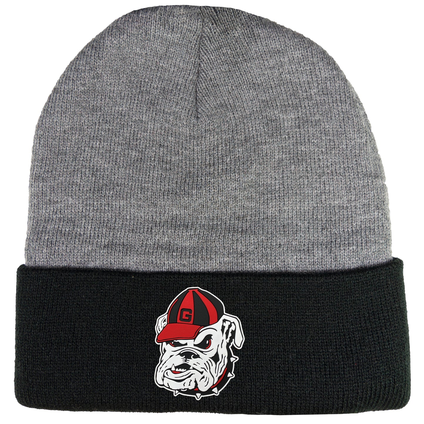 Georgia Bulldogs Vintage 3D Logo 12 in Knit Beanie- Dark Heather Grey/ Black - Ten Gallon Hat Co.