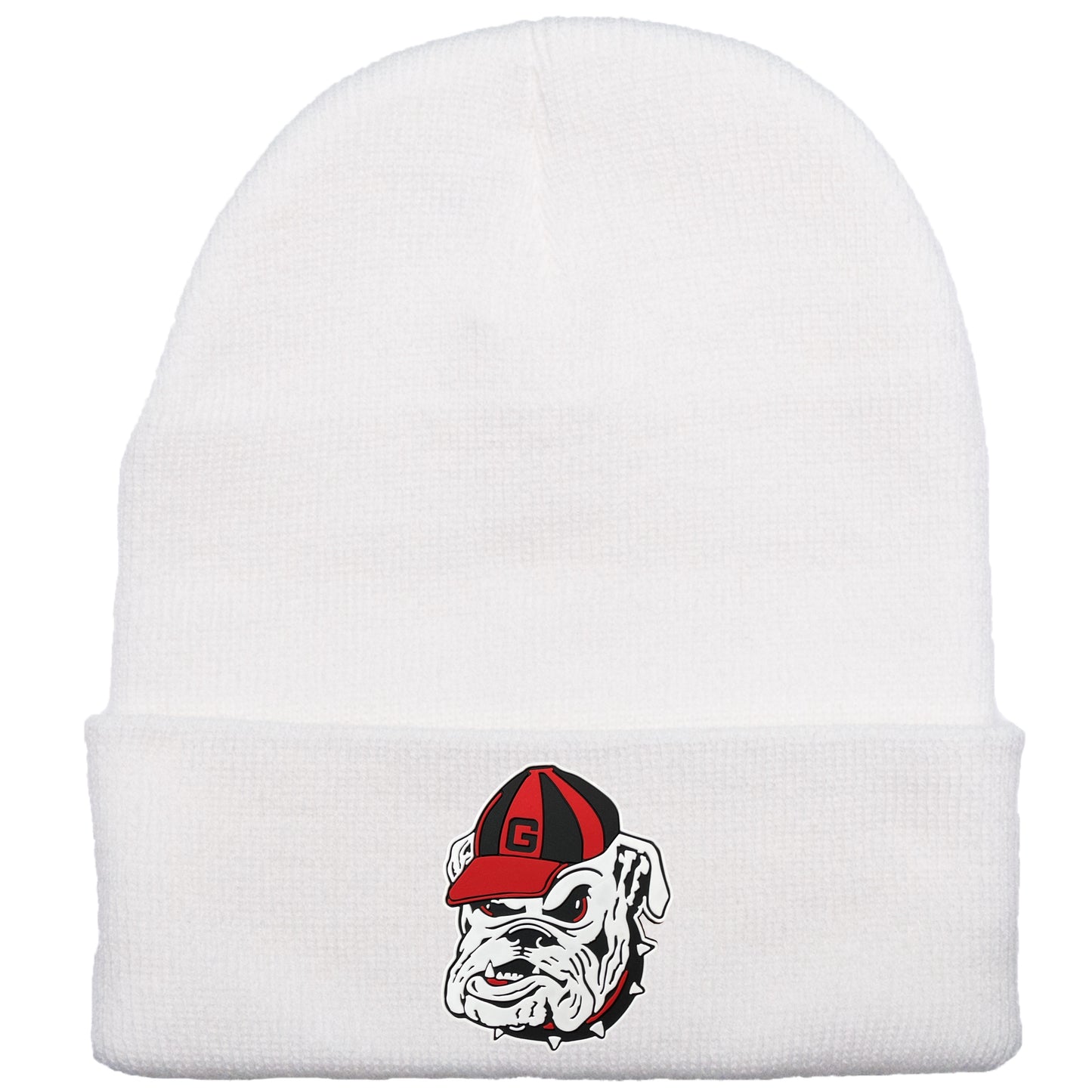 Georgia Bulldogs Vintage 3D Logo 12 in Knit Beanie- White - Ten Gallon Hat Co.
