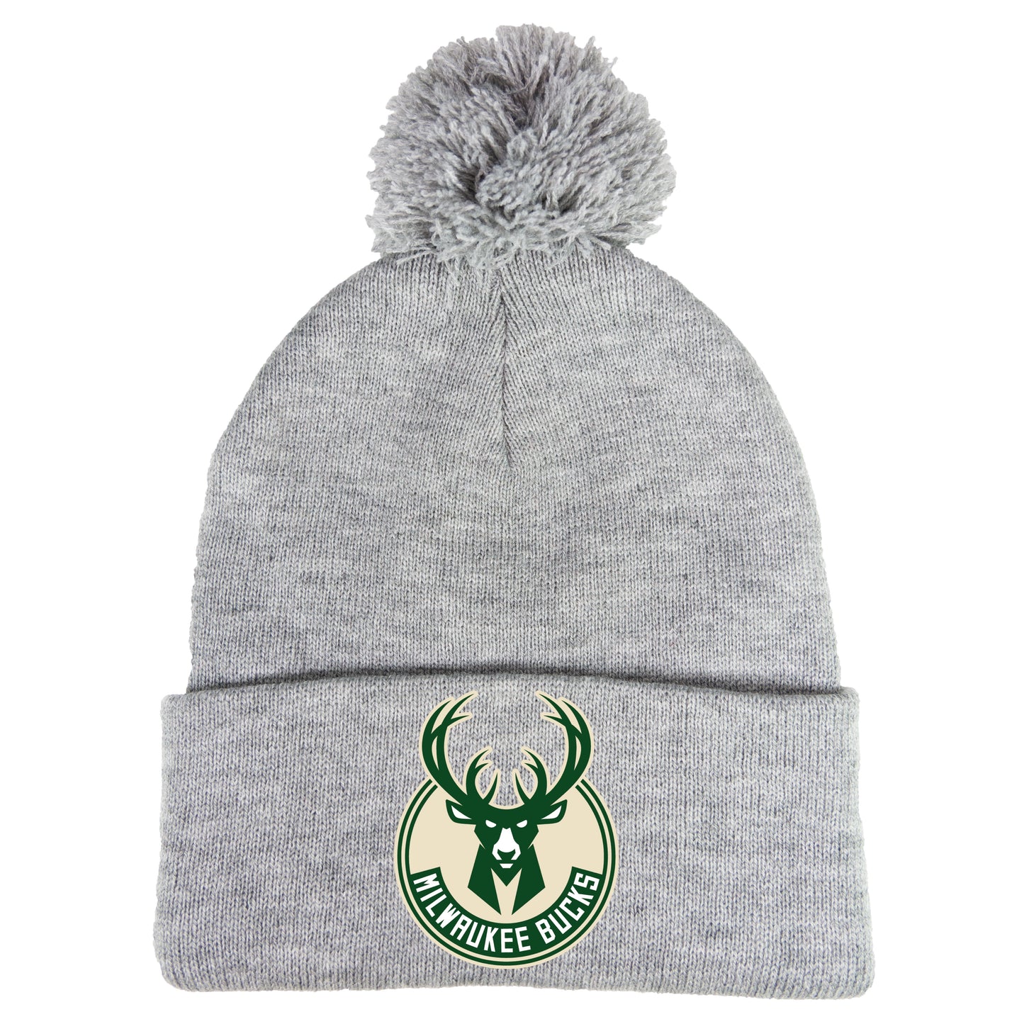 Milwaukee Bucks 3D 12 in Knit Pom-Pom Top Beanie- Heather Grey - Ten Gallon Hat Co.
