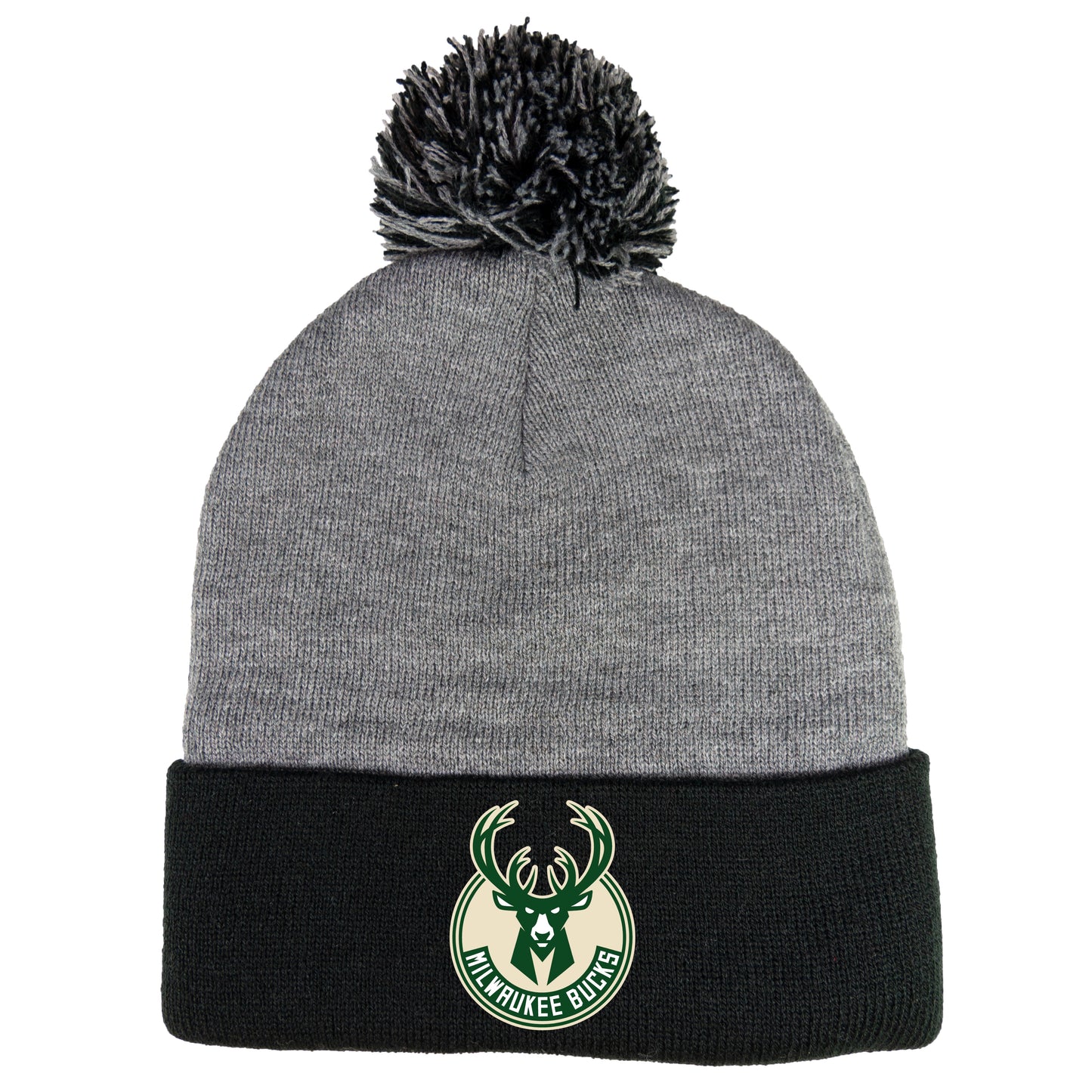 Milwaukee Bucks 3D 12 in Knit Pom-Pom Top Beanie- Dark Heather Grey/ Black - Ten Gallon Hat Co.