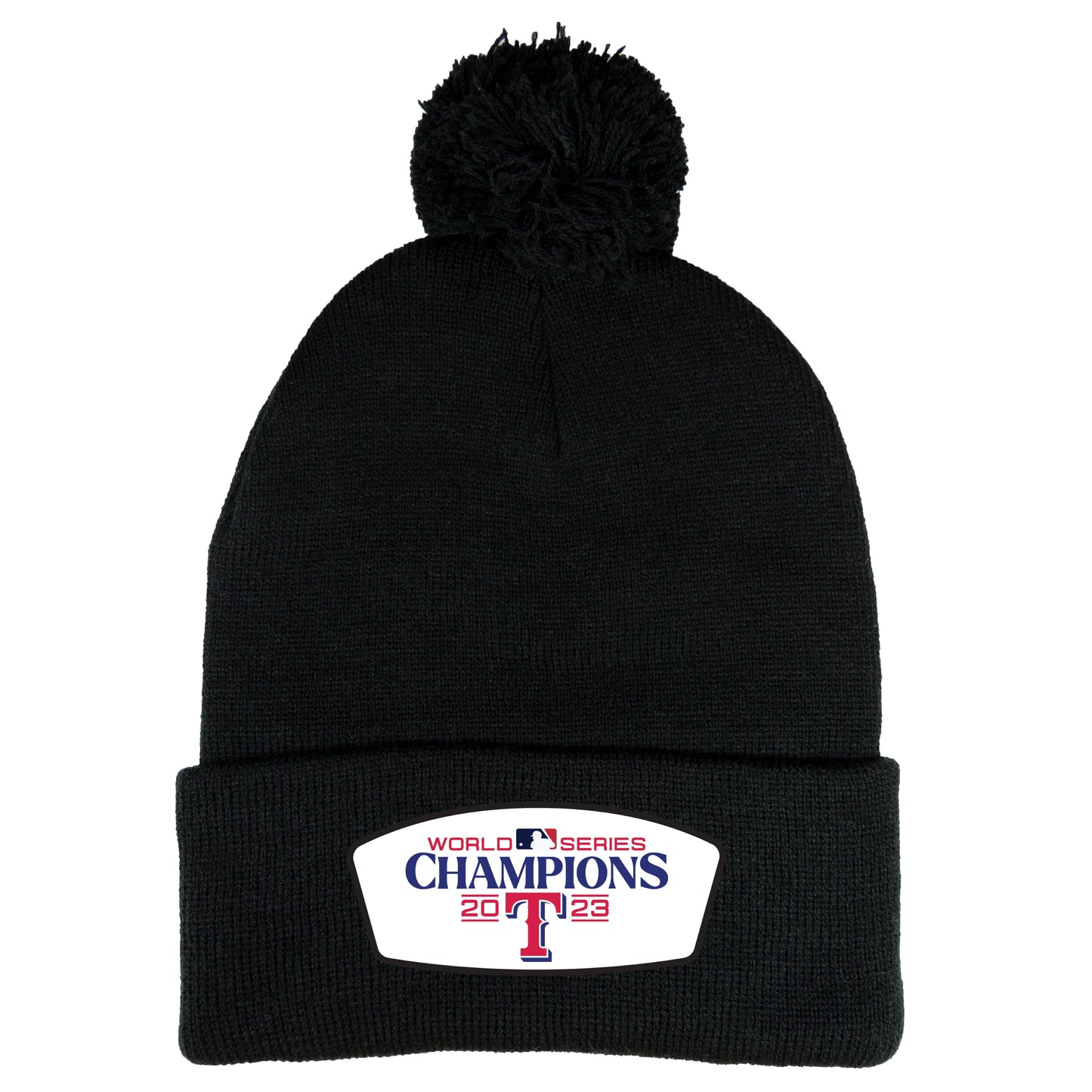 Texas Rangers 2023 World Series Champions 3D 12 in Knit Pom-Pom Top Beanie- Black - Ten Gallon Hat Co.