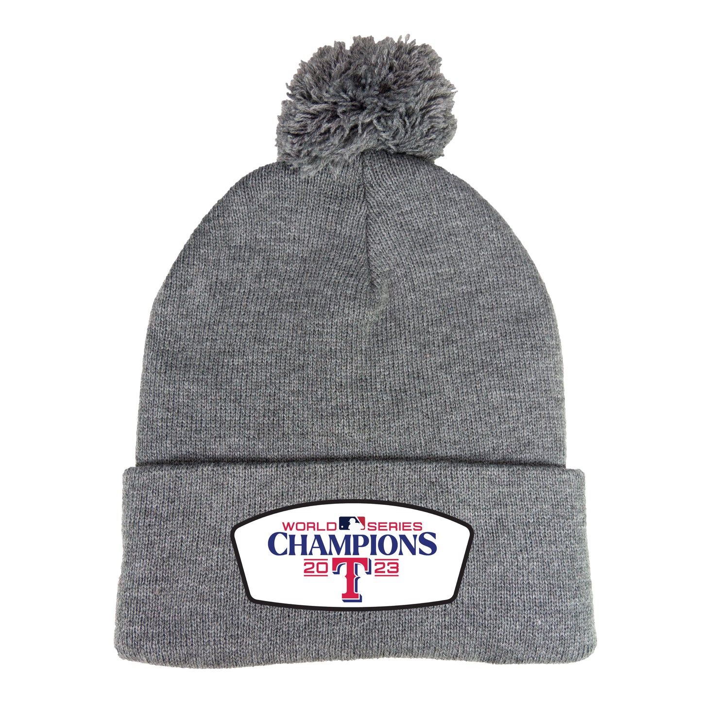 Texas Rangers 2023 World Series Champions 3D 12 in Knit Pom-Pom Top Beanie- Dark Heather Grey - Ten Gallon Hat Co.