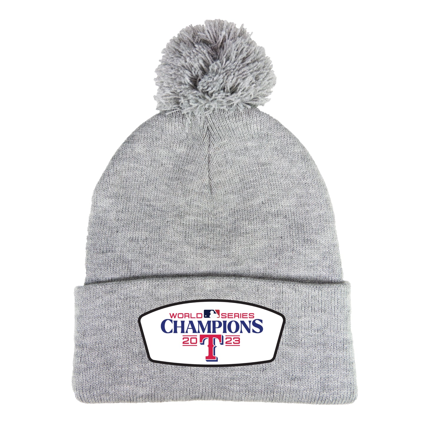Texas Rangers 2023 World Series Champions 3D 12 in Knit Pom-Pom Top Beanie- Heather Grey - Ten Gallon Hat Co.