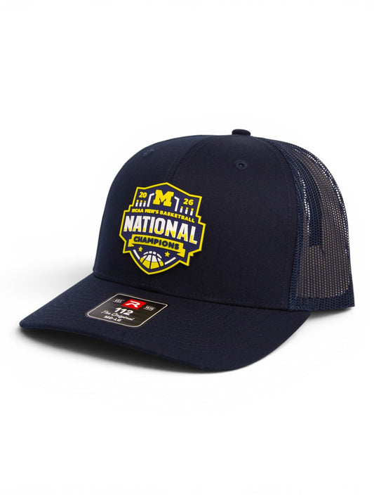 Michigan Wolverines 2026 Basketball National Champions 3D Snapback Trucker Hat- Navy