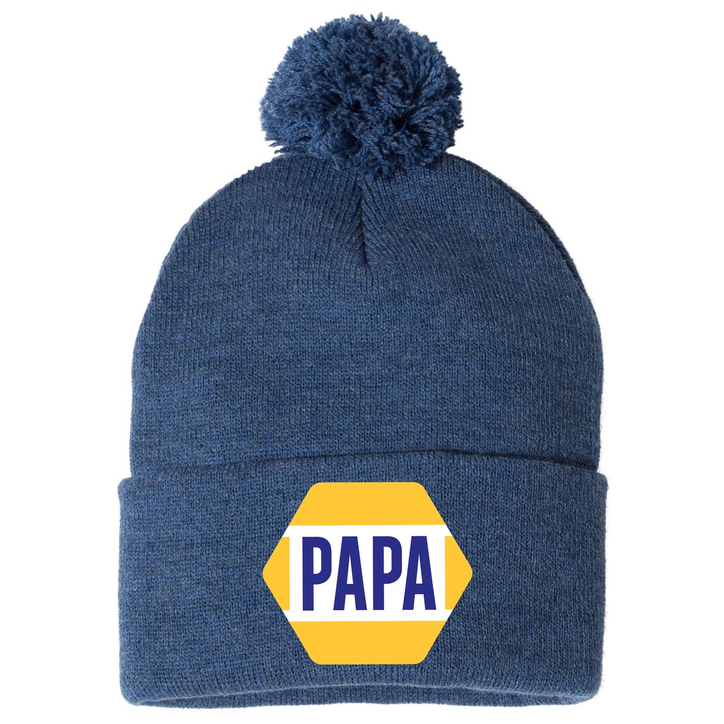 PAPA Know How 3D 12 in Knit Pom-Pom Top Beanie- Heather Dark Royal - Ten Gallon Hat Co.