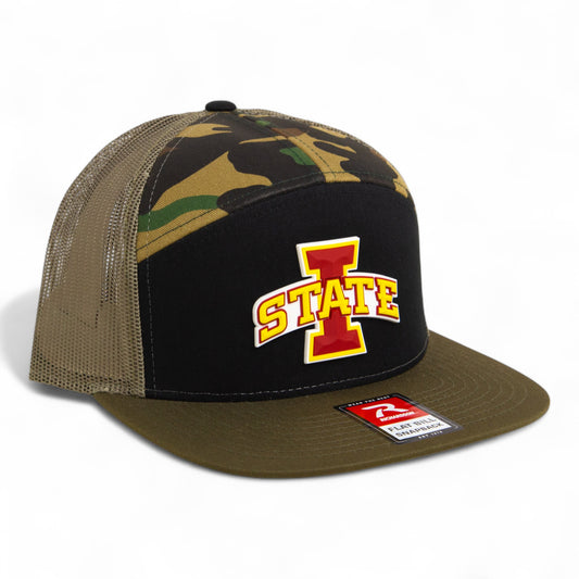 Iowa State Cyclones 3D Snapback Seven-Panel Flat Bill Trucker Hat- Black/ Camo/ Loden