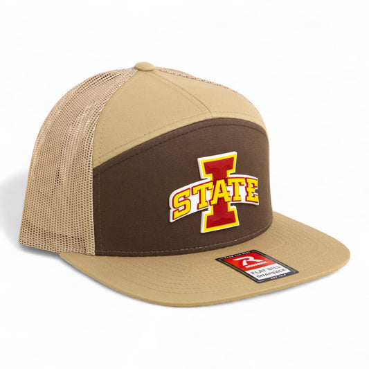 Iowa State Cyclones 3D Snapback Seven-Panel Flat Bill Trucker Hat- Brown/ Tan