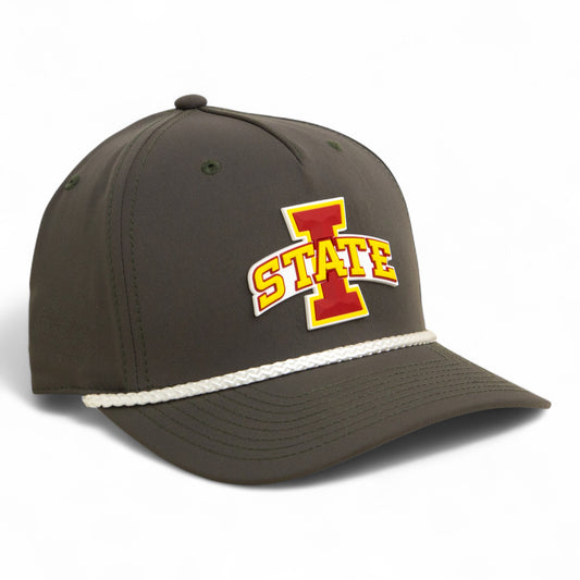 Iowa State Cyclones 3D Five Panel Classic Rope Hat- Dark Olive Green/ White