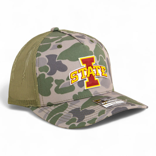 Iowa State Cyclones 3D Snapback Trucker Hat- Marsh Duck Camo/ Loden