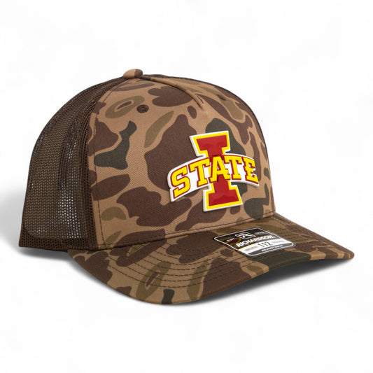 Iowa State Cyclones 3D Snapback Trucker Hat- Bark Duck Camo/ Brown