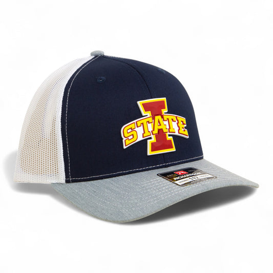 Iowa State Cyclones 3D Snapback Trucker Hat- Navy/ White/ Heather Grey