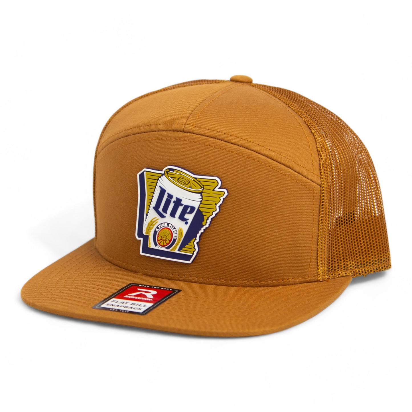 It's Miller Time Arkansas 3D Snapback Seven-Panel Flat Bill Trucker Hat- Caramel