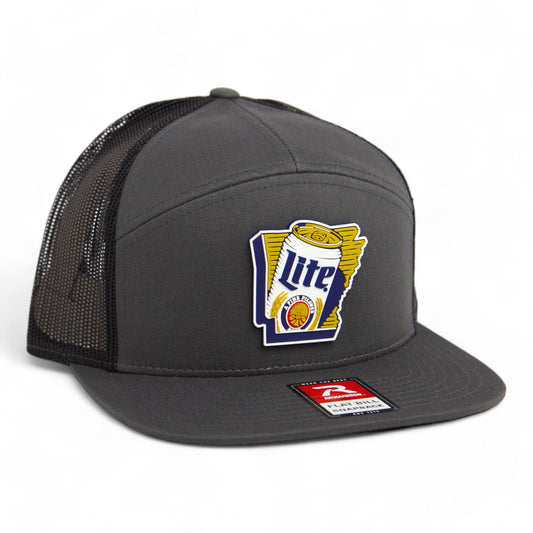 It's Miller Time Arkansas 3D Snapback Seven-Panel Flat Bill Trucker Hat- Charcoal/ Black