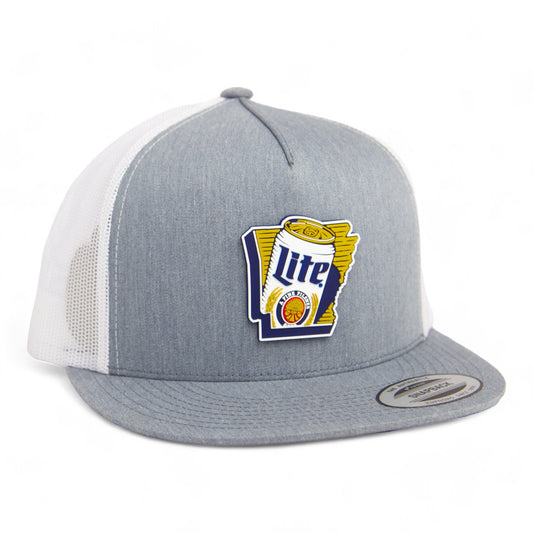 It's Miller Time Arkansas 3D YP Snapback Flat Bill Trucker Hat- Heather Grey/ White