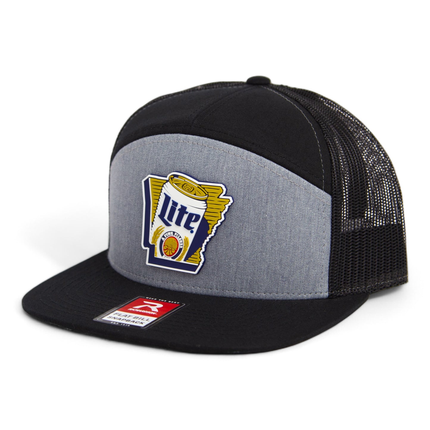 It's Miller Time Arkansas 3D Snapback Seven-Panel Flat Bill Trucker Hat- Heather Grey/ Black