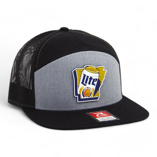 It's Miller Time Arkansas 3D Snapback Seven-Panel Flat Bill Trucker Hat- Heather Grey/ Black