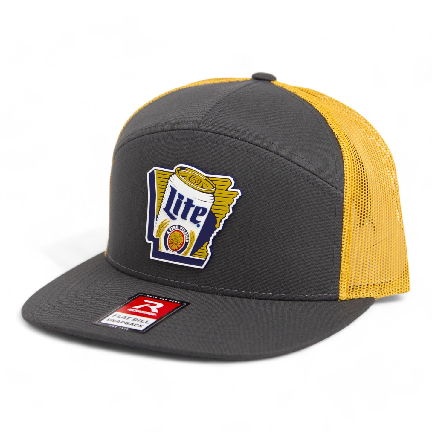 It's Miller Time Arkansas 3D Snapback Seven-Panel Flat Bill Trucker Hat- Charcoal/ Old Gold
