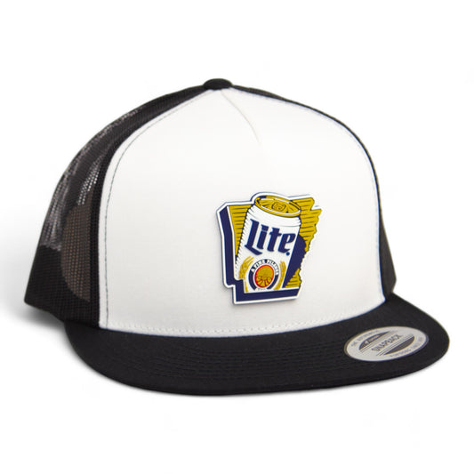 It's Miller Time Arkansas 3D YP Snapback Flat Bill Trucker Hat- White/ Black