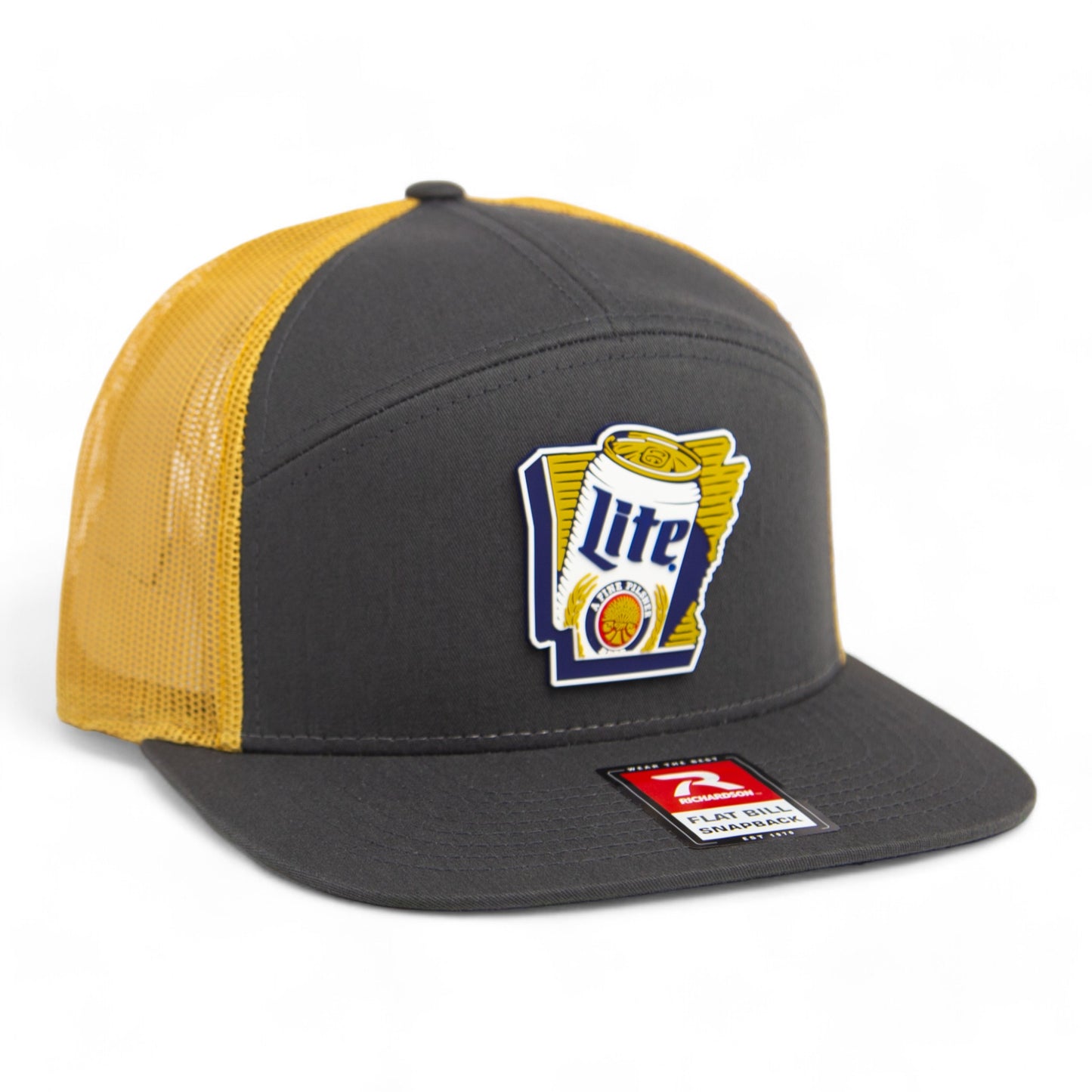 It's Miller Time Arkansas 3D Snapback Seven-Panel Flat Bill Trucker Hat- Charcoal/ Old Gold