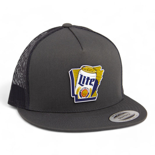 It's Miller Time Arkansas 3D YP Snapback Flat Bill Trucker Hat- Charcoal/ Black