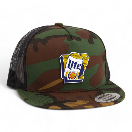 It's Miller Time Arkansas 3D YP Snapback Flat Bill Trucker Hat- Army Camo/ Black