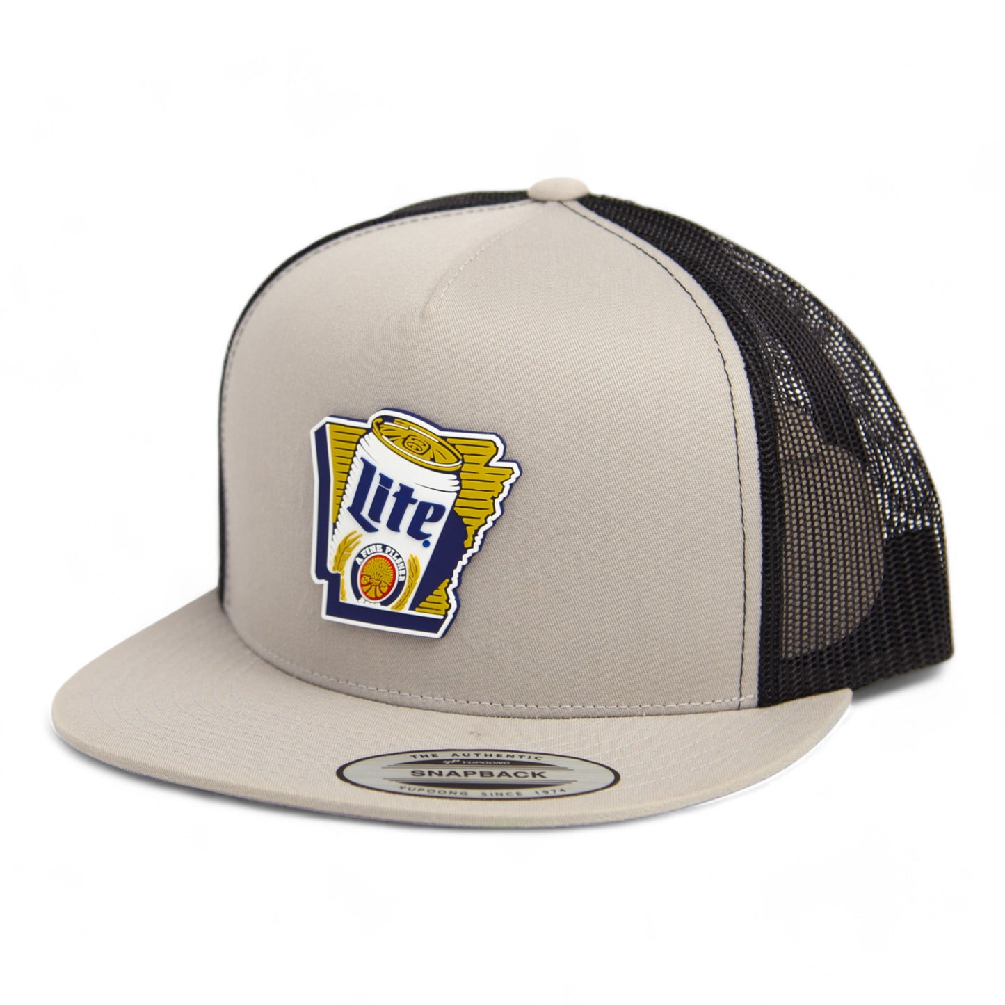 It's Miller Time Arkansas 3D YP Snapback Flat Bill Trucker Hat- Silver/ Black