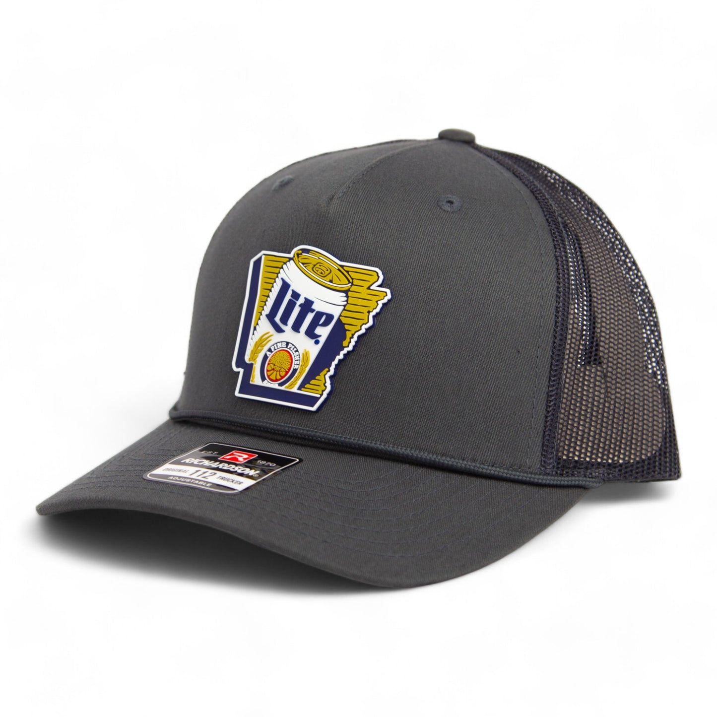 It's Miller Time Arkansas 3D Snapback Trucker Rope Hat- Charcoal