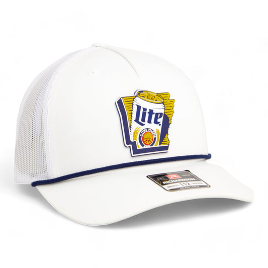It's Miller Time Arkansas 3D Snapback Trucker Rope Hat- White/ Navy