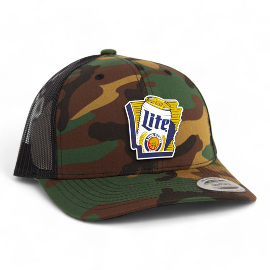 It's Miller Time Arkansas 3D YP Snapback Trucker Hat- Army Camo/ Black