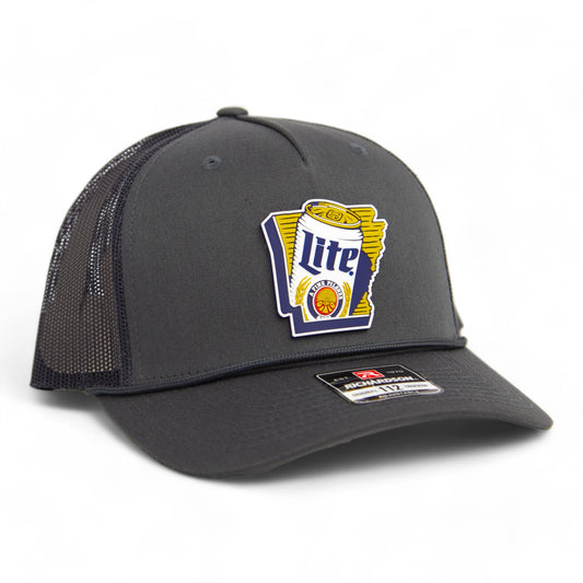 It's Miller Time Arkansas 3D Snapback Trucker Rope Hat- Charcoal
