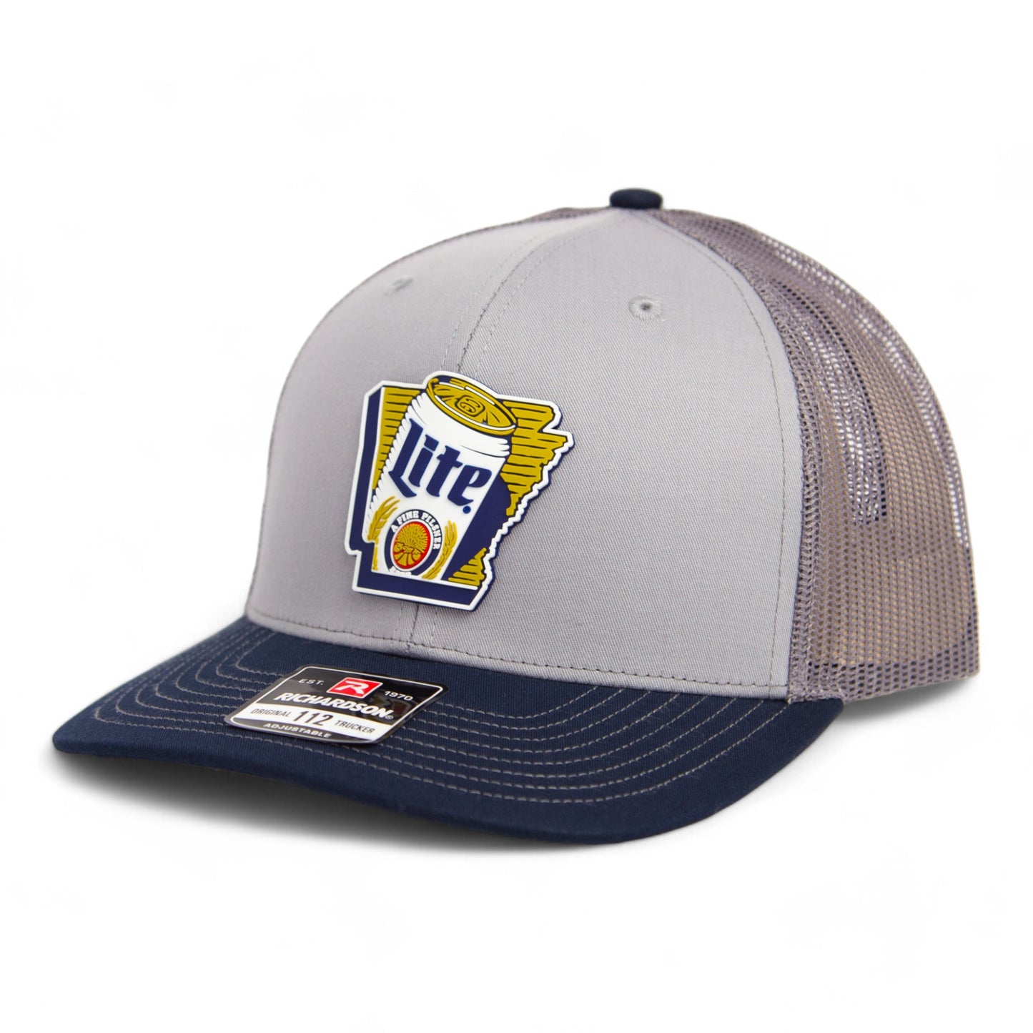 It's Miller Time Arkansas 3D Snapback Trucker Hat- Grey/ Charcoal/ Navy