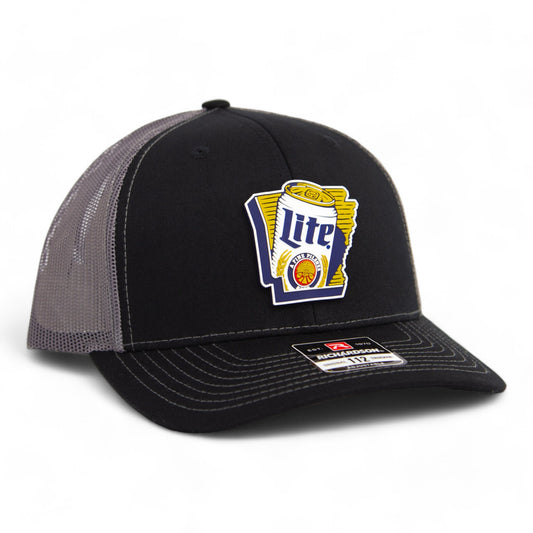 It's Miller Time Arkansas 3D Snapback Trucker Hat- Black/ Charcoal