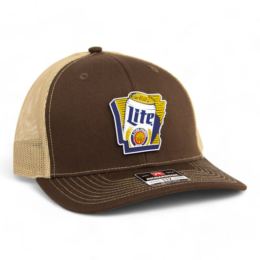 It's Miller Time Arkansas 3D Snapback Trucker Hat- Brown/ Tan