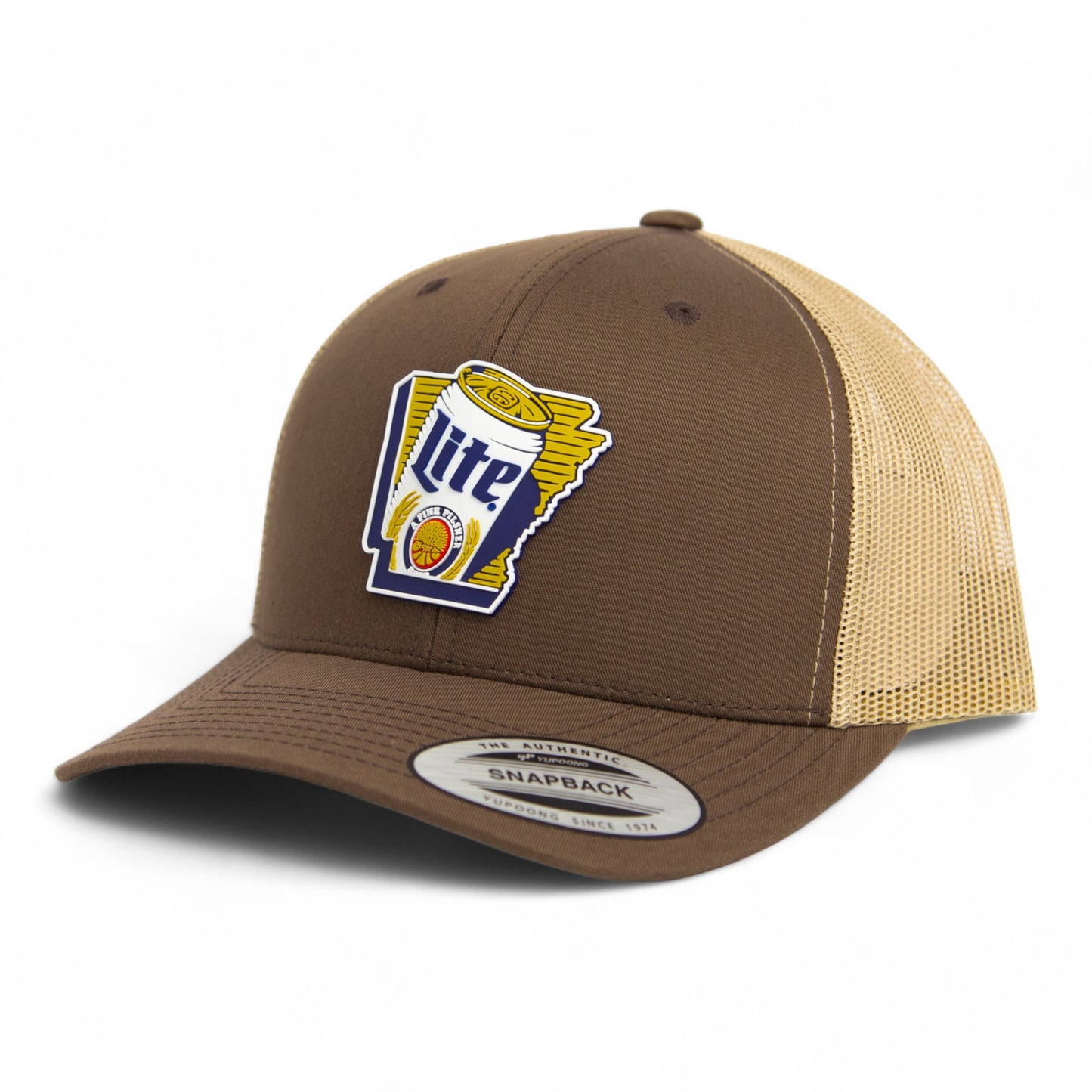 It's Miller Time Arkansas 3D YP Snapback Trucker Hat- Brown/ Tan