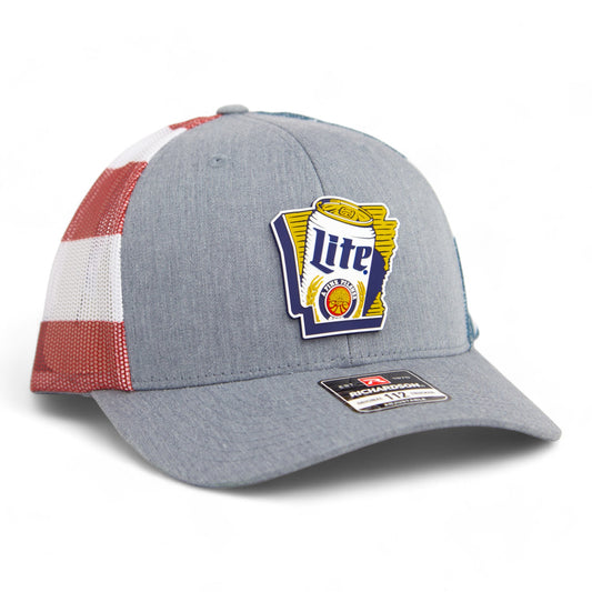 It's Miller Time Arkansas 3D Snapback Trucker Hat- Heather Grey/ Stars & Stripes