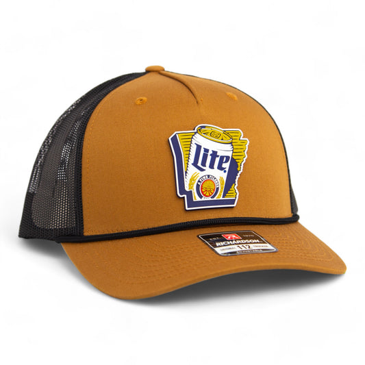 It's Miller Time Arkansas 3D Snapback Trucker Rope Hat- Caramel/ Black