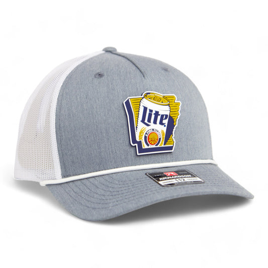 It's Miller Time Arkansas 3D Snapback Trucker Rope Hat- Heather Grey/ White