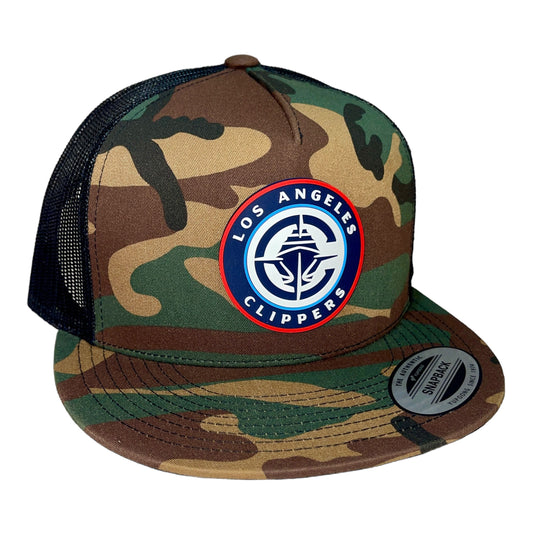 LA Clippers 3D YP Snapback Flat Bill Trucker Hat- Army Camo/ Black