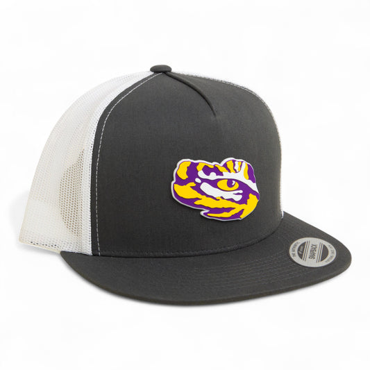 LSU Tiger Eye 3D YP Snapback Flat Bill Trucker Hat- Charcoal/ White