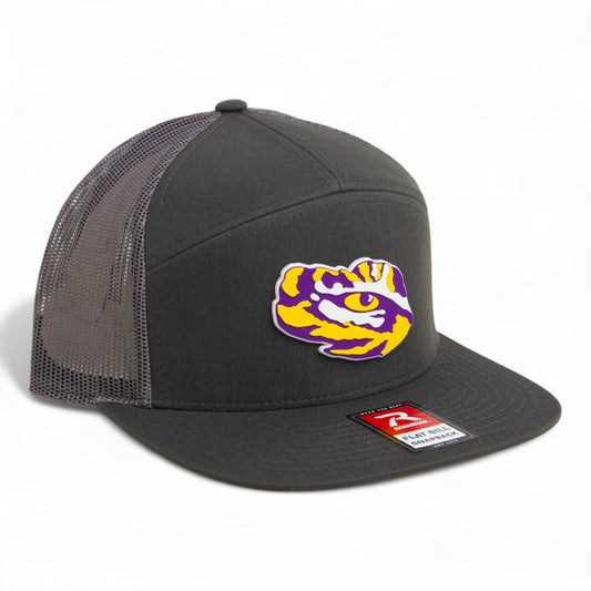 LSU Tiger Eye 3D Snapback Seven-Panel Flat Bill Trucker Hat- Charcoal