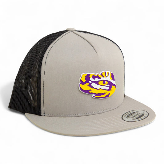 LSU Tiger Eye 3D YP Snapback Flat Bill Trucker Hat- Silver/ Black