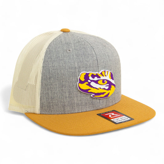 LSU Tiger Eye 3D Wool Blend Flat Bill Hat- Heather Grey/ Birch/ Biscuit